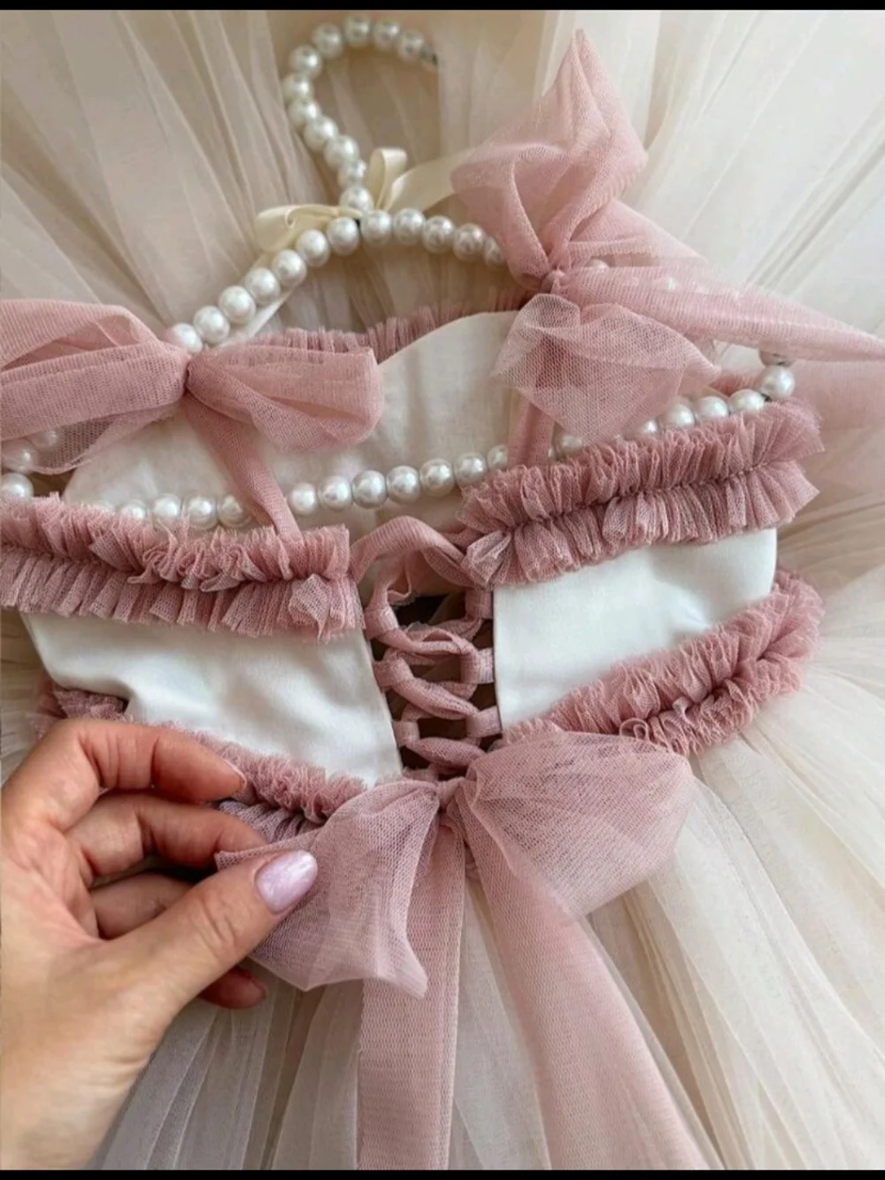 Blush Pink and Cream Tutu Dress with Bow and Tiara